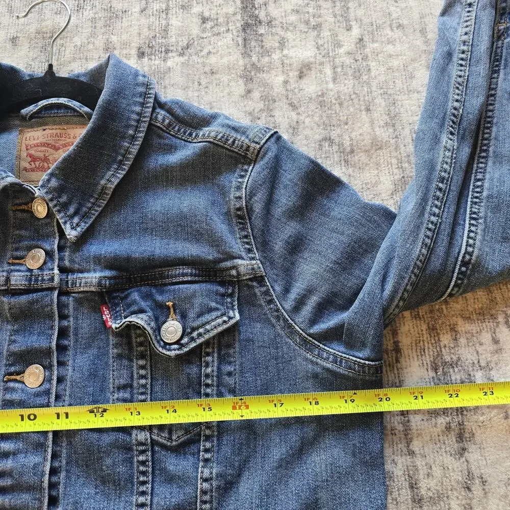 Levis Jacket Youth Boys Girls XL Blue Denim Jean Trucker Button Front Stretch